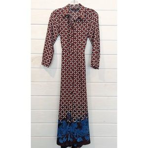 Zara Geometric Floral Print Long Sleeve Button Dress with Belt